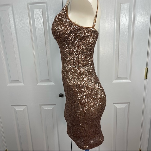 HONEYBUM sequin COPPER BRONZE sequin SPARKLE Dress GLAM party dress Small chic - Picture 5 of 10